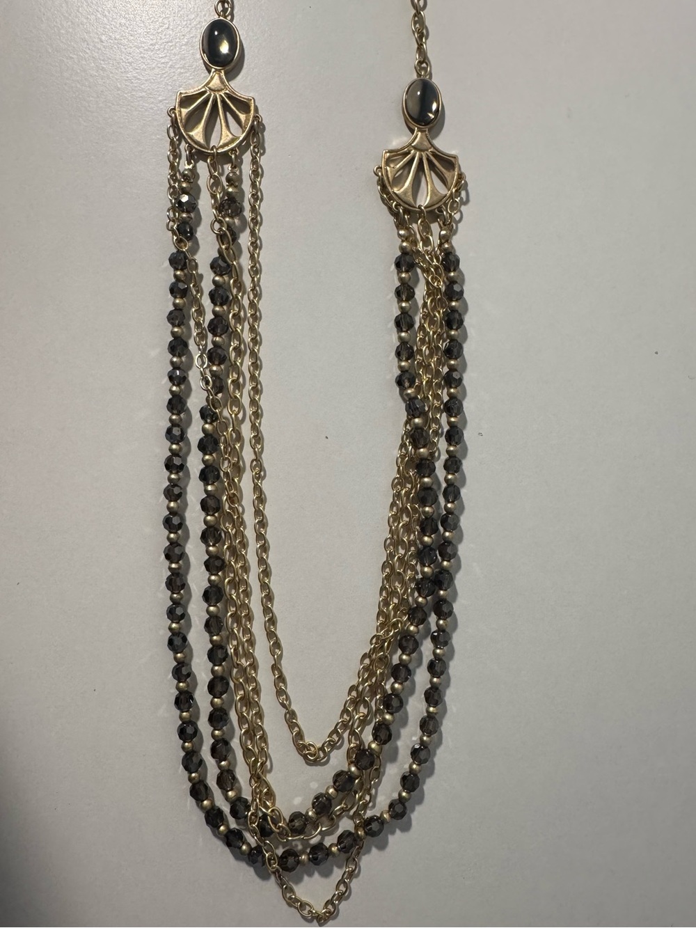 Lia Sophia Gold-Tone Multi Strand Necklace with Black Beads